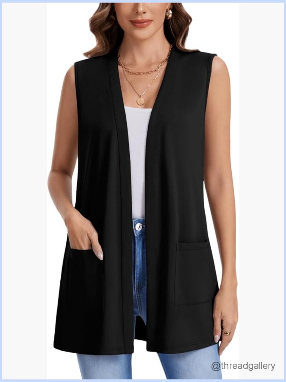 Sleeveless Cardigan Open Front Casual Lightweight Vest with Pockets Loose Fit